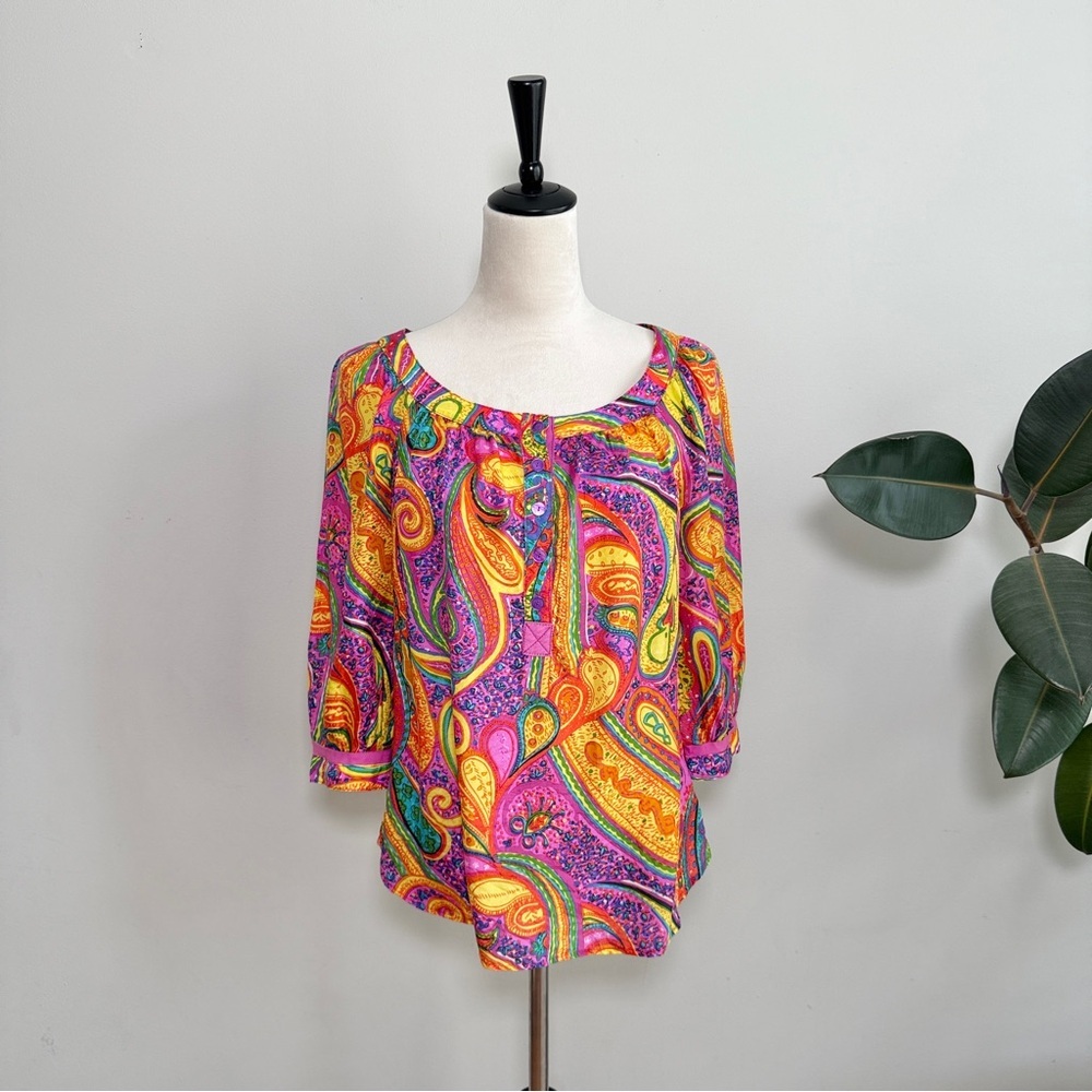 Trina Turk silk printed paisley blouse S - Picture 5 of 11